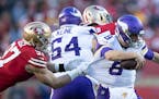 49ers defensive end Nick Bosa sacked Vikings quarterback Kirk Cousins in the fourth quarter of an NFC divisional round playoff game Saturday. The Viki