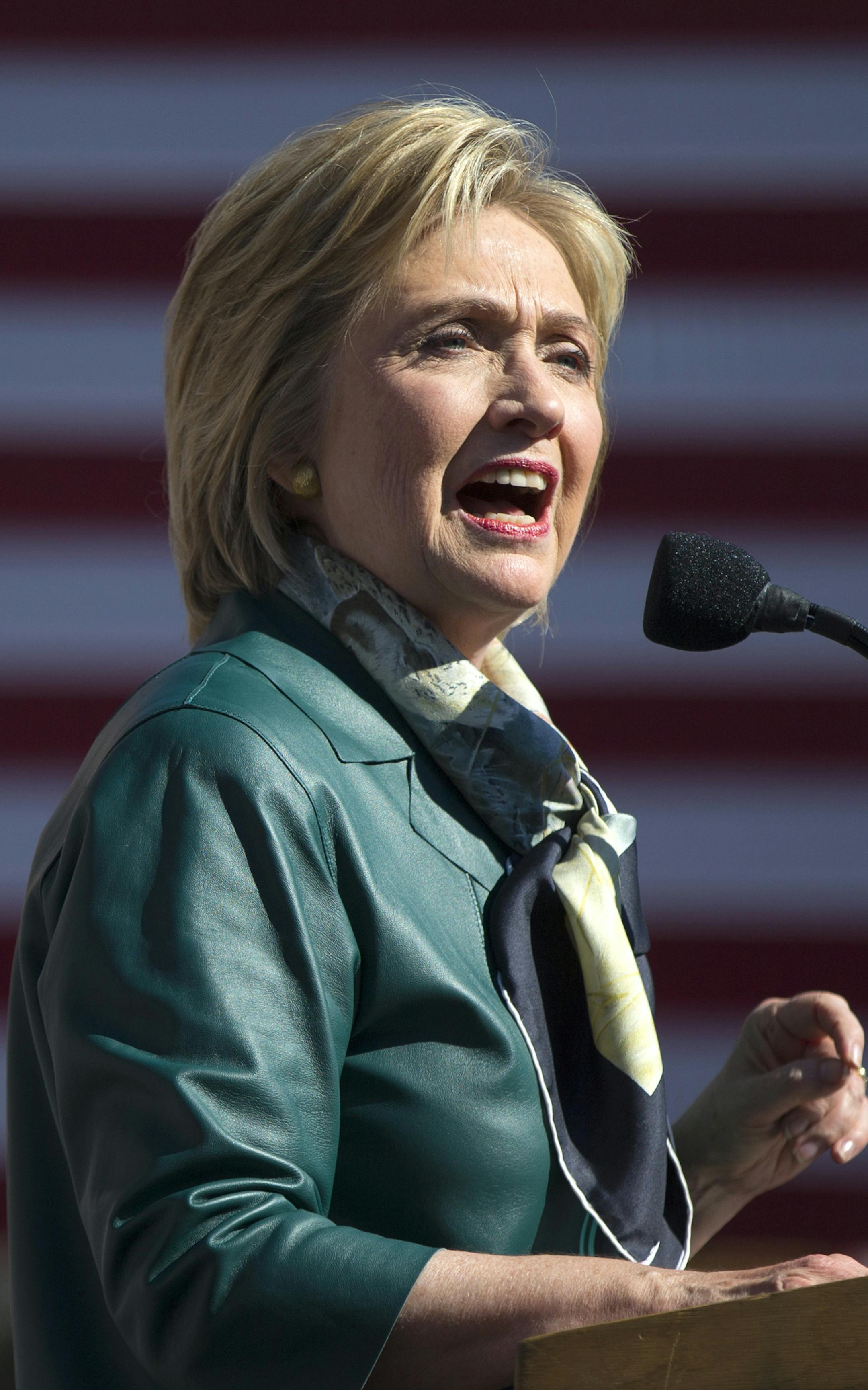 Democratic presidential candidate, former Secretary of State Hillary Rodham Clinton speaks during a campaign rally, Friday, Oct. 23, 2015, in Alexandria, Va. (AP Photo/Evan Vucci) ORG XMIT: MIN2015102414043236