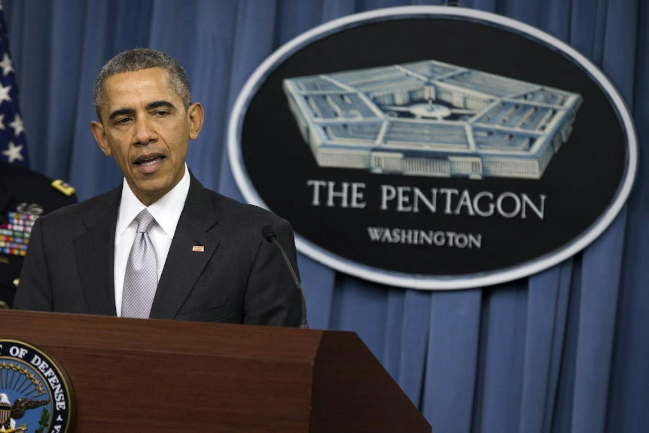 President Barack Obama speaks at the Pentagon, Monday, Dec. 14, 2015, about the fight against the Islamic State group following a National Security Council meeting. The president said the U.S. military and allied forces are hitting the Islamic State group harder than ever.