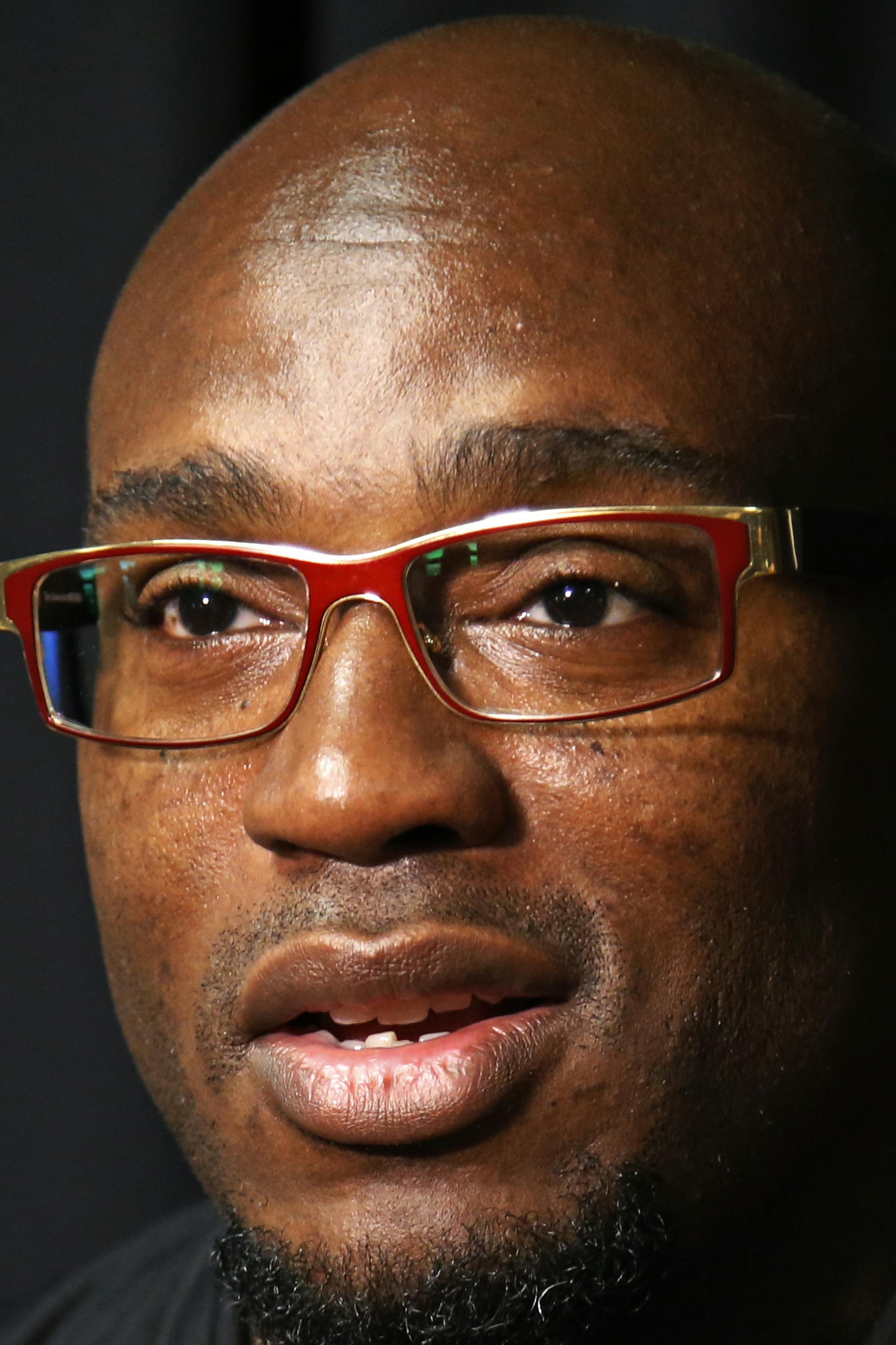 Pro Football Hall of Fame 2015 inductee Will Shields attends a media availability in Canton, Ohio, Friday, Aug. 7, 2015. (AP Photo/Gene J. Puskar)