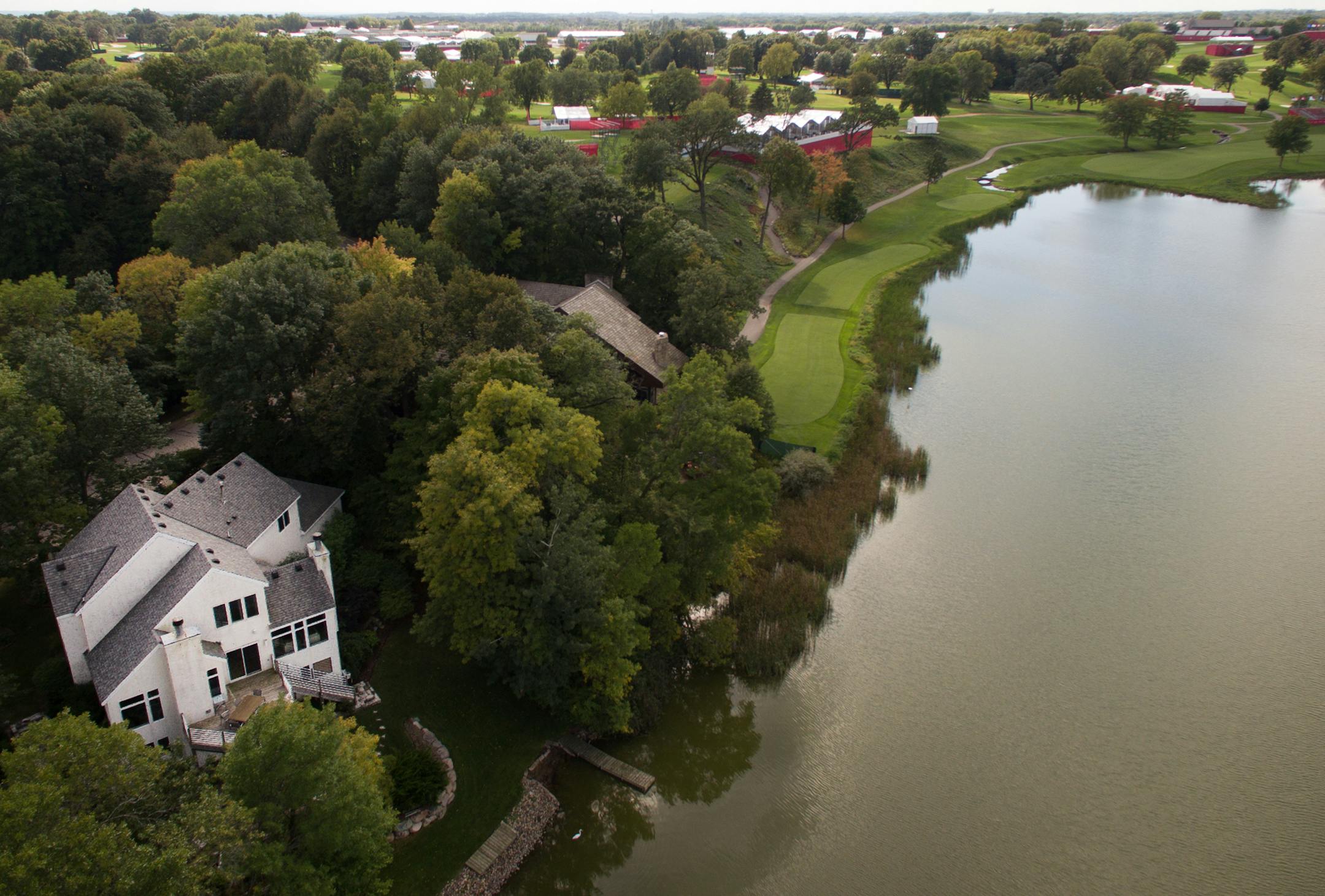 This four-bedroom, four-bath home is for rent on Lake Hazeltine, near Hazeltine National Golf Club’s signature hole.