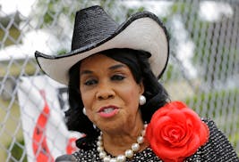Rep. Frederica Wilson, D-Fla., talks to reporters, Wednesday, Oct. 18, 2017, in Miami Gardens, Fla. Wilson is standing by her statement that President