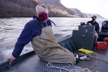 Peter Sorensen sat against the hull of his boat as Jeff Whitty, a research biologist, steered them down the Mississippi River towards their target are