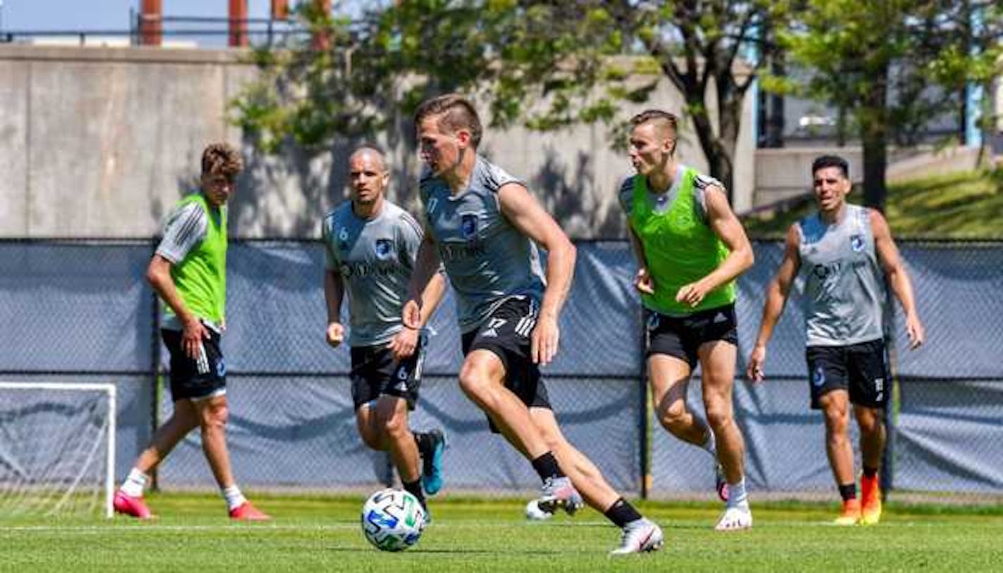 Minnesota United's Robin Lod moved with the ball during the team's full training session on June 17, the first since the coronavirus pandemic shutdown the MLS season on March 12.