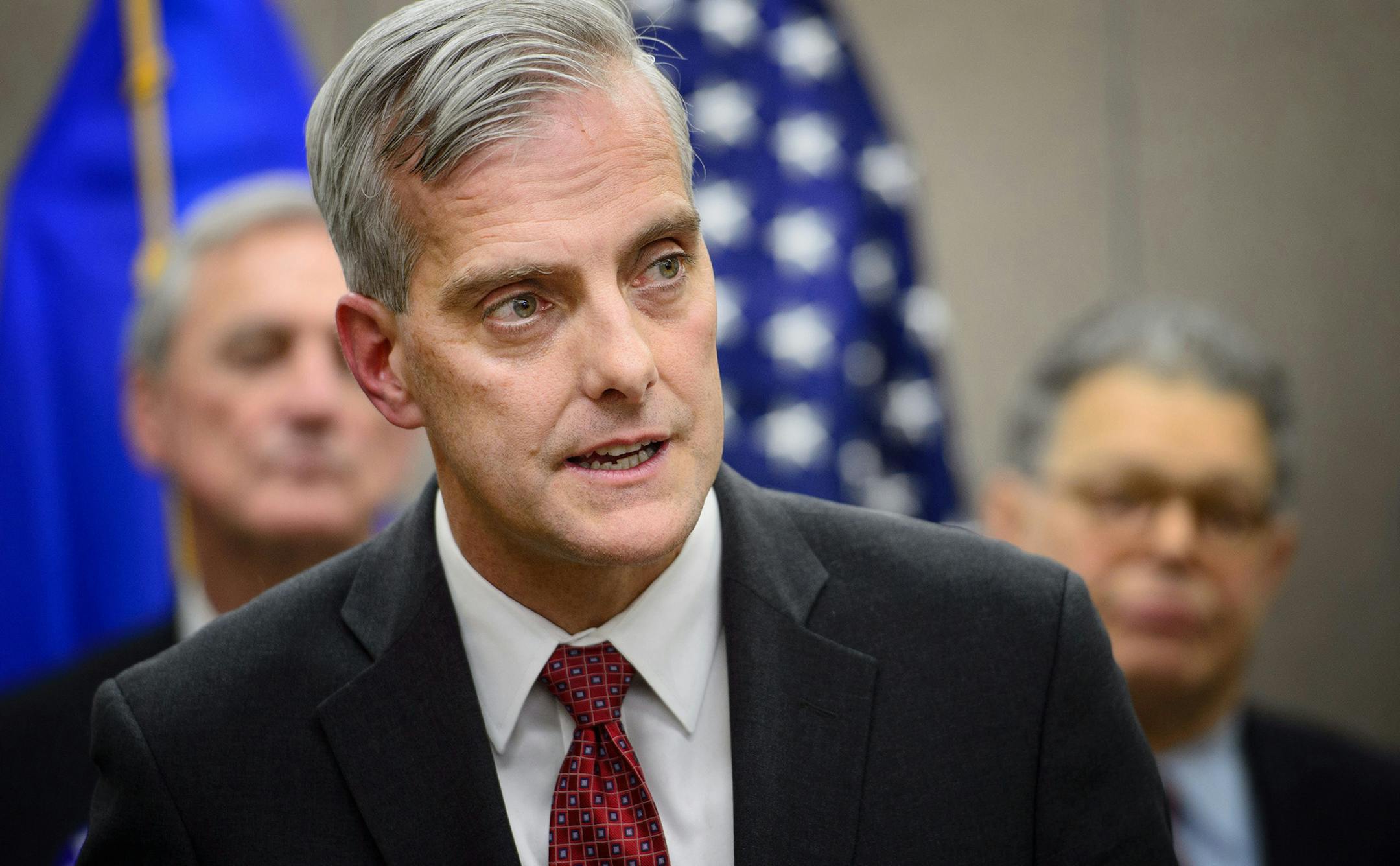 White House chief of staff Denis McDonough spoke at a news conference after meeting with Iron Rangers. Behind him U.S. Rep. Rick Nolan and Senator Al Franken. ] GLEN STUBBE * gstubbe@startribune.com Tuesday, December 22, 2015 President Obama is sending chief of staff Denis McDonough to the Iron Range to hear about the concerns of laid off steelworkers who have had their unemployment benefits run out. The visit comes a few days before Christmas and as hopes are dimming that the local steel indust