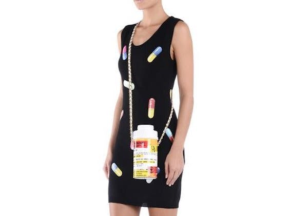 The Capsule collection shoulder bag is $950 and made in the shape of a prescription pill bottle.