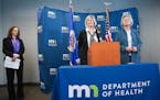 Minnesota Health Commissioner Jan Malcolm, right, along with State Epidemiologist Dr. Ruth Lynfield and Infectious Disease Director Kris Ehresmann hel