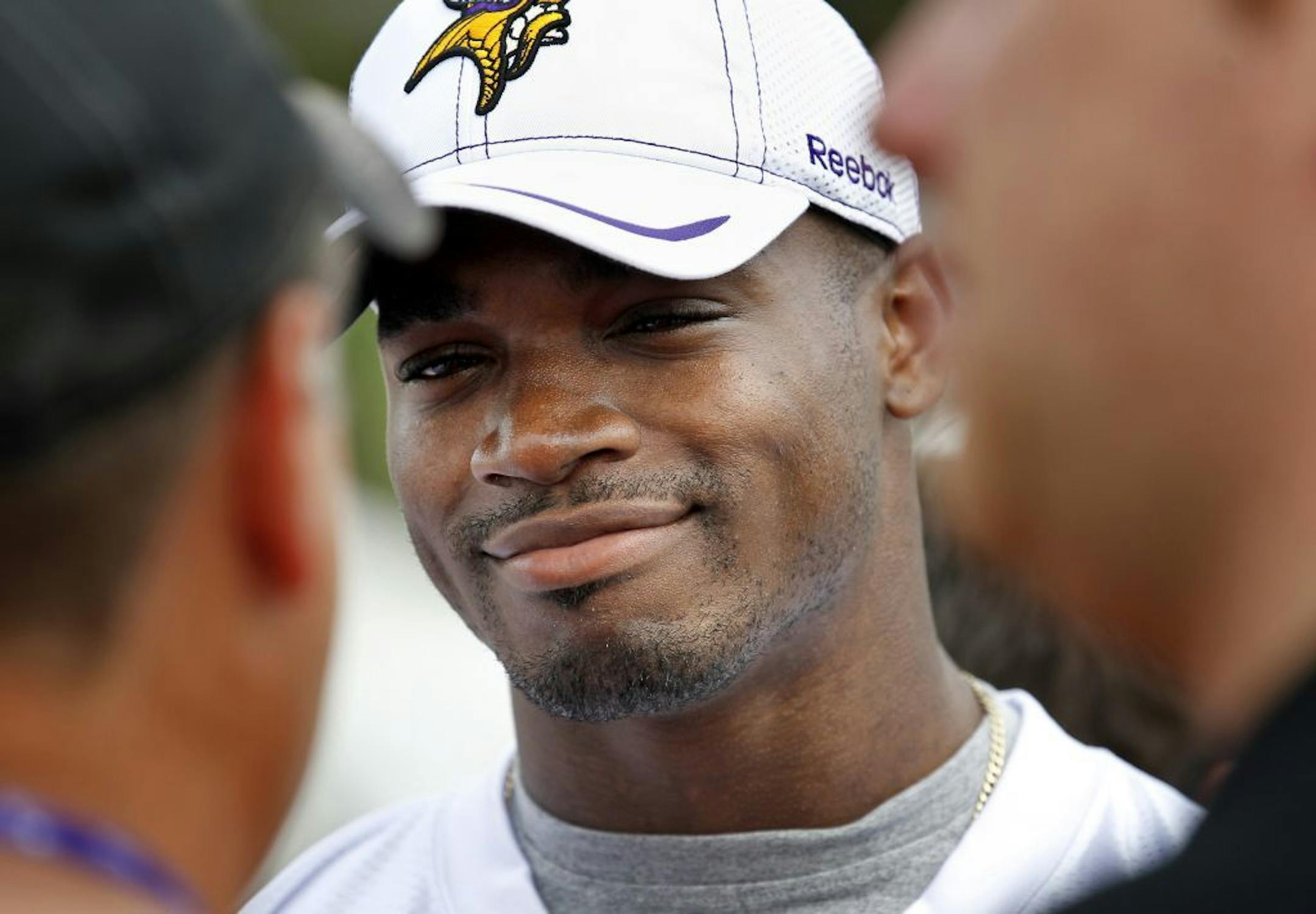 Minnesota Vikings running back Adrian Peterson spoke with reporters after the morning practice on Friday.