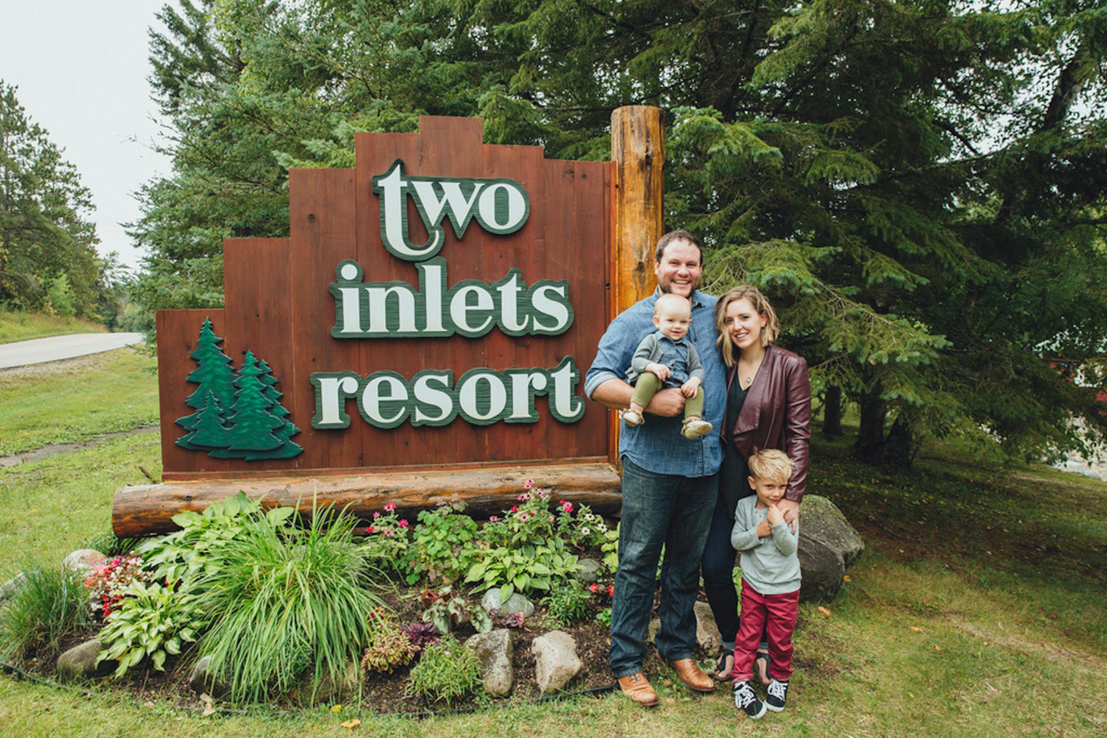 Two Inlets Resort owners James and Kayla Daigle, with their children Jameson and Hadley.