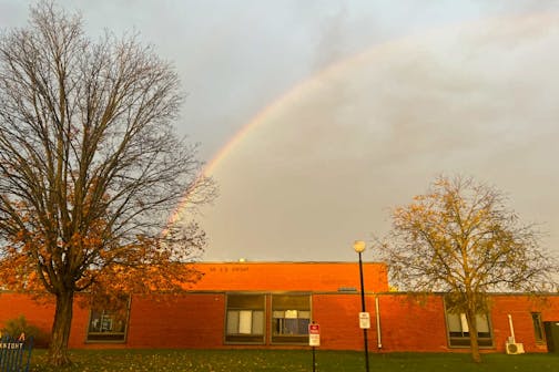 A rainbow over the former Dr. S.G. Knight Elementary School in Randall, Minn.
