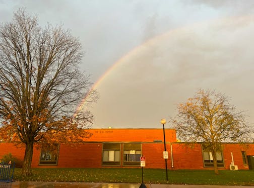 A rainbow over the former Dr. S.G. Knight Elementary School in Randall, Minn.