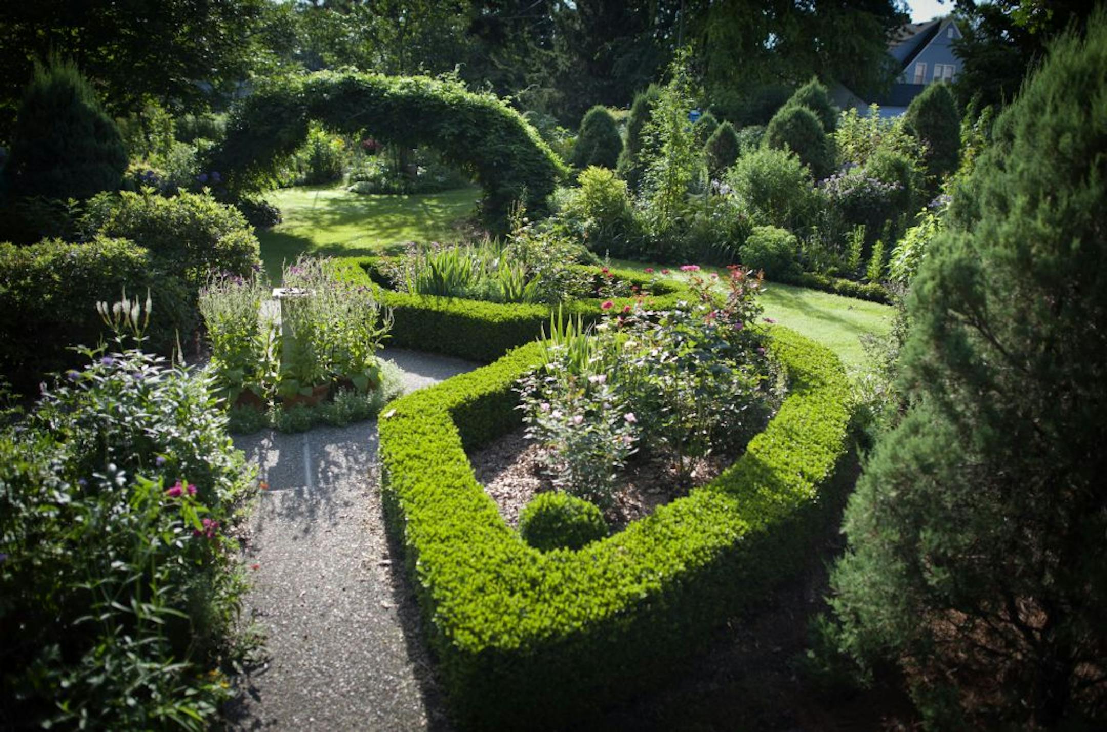 The garden of Jerry and Lee Shannon in St. Paul. This is the formal side of the garden with groomed boxwoods.