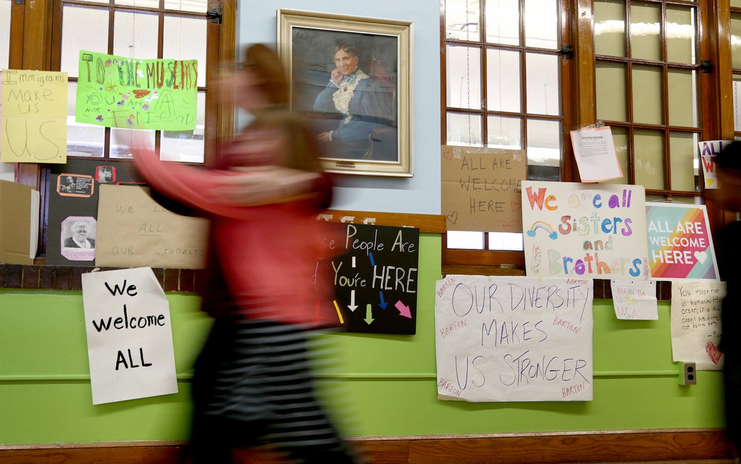 Barton Open School has seen a surge in diversity over the past few years. Here, a student and teacher pass by posters celebrating inclusion and diversity line the main hallway at Barton Tuesday, April 11, 2017, in Minneapolis, MN.] DAVID JOLES &#xef; david.joles@startribune.com Magnet schools -- a longtime integration tool in Minneapolis Public Schools -- are getting a funding boost. The school board just approved (pending approval at Tuesday board meeting) nearly $3 million in state integration