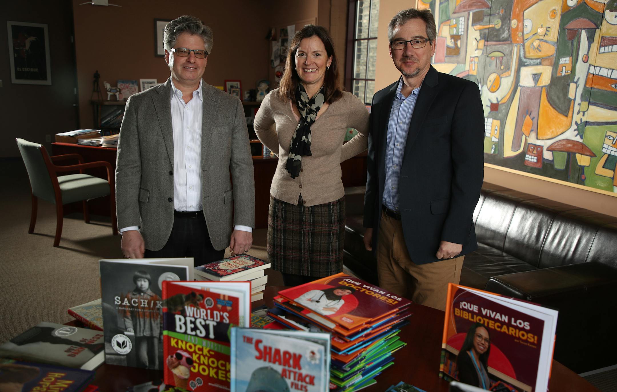 Adam Lerner left CEO, Margaret Thomas CFO, and Andy Cummings Editor in chief at Lerner Books Monday October 30,2017 in Minneapolis , MN. ] JERRY HOLT ï jerry.holt@startribune.com ORG XMIT: MIN1710301718540033