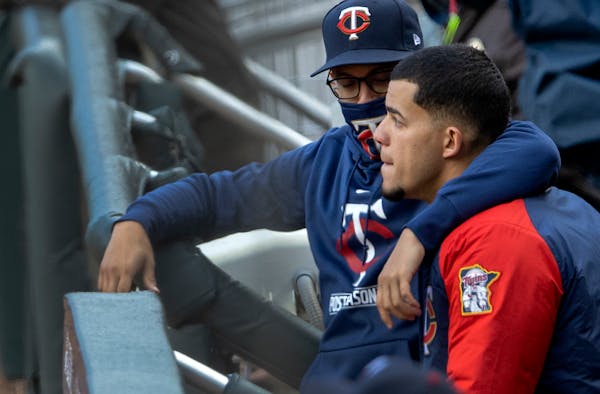 Twins pitcher Jose Berrios in the dugout after finishing the fifth inning.