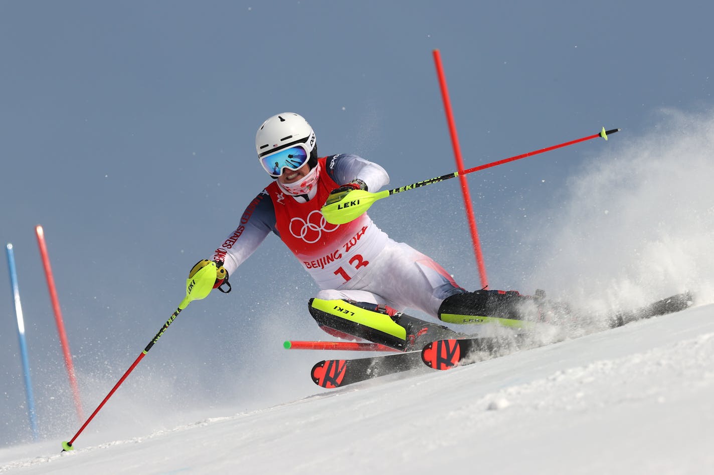 Paula Moltzan of the United States, a former skier at Buck Hill, passes a gate during the second run of the women's slalom at the 2022 Winter Olympics.