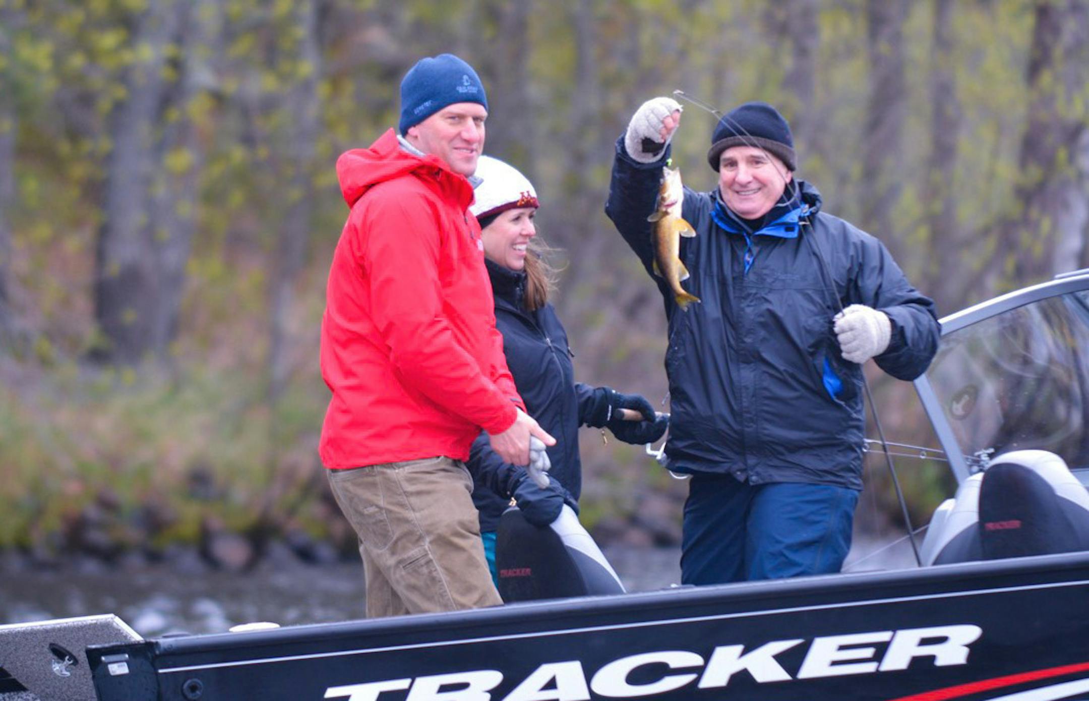 Gov. Mark Dayton, right, showed off a catch on the Governor's Fishing Opener on May 13 on Big Sandy Lake in McGregor, Minn.