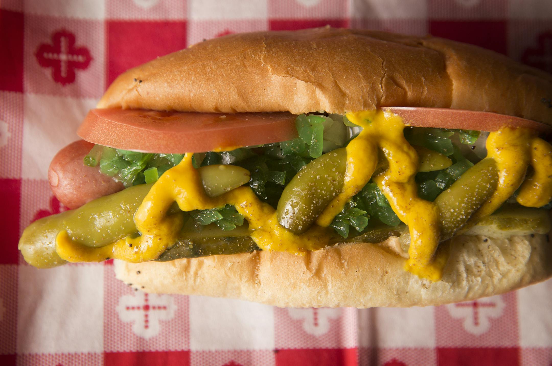The Chicago style hotdog at The Bulldog N.E. on Hennepin Avenue in Minneapolis on Friday, January 23, 2015. ] LEILA NAVIDI leila.navidi@startribune.com /