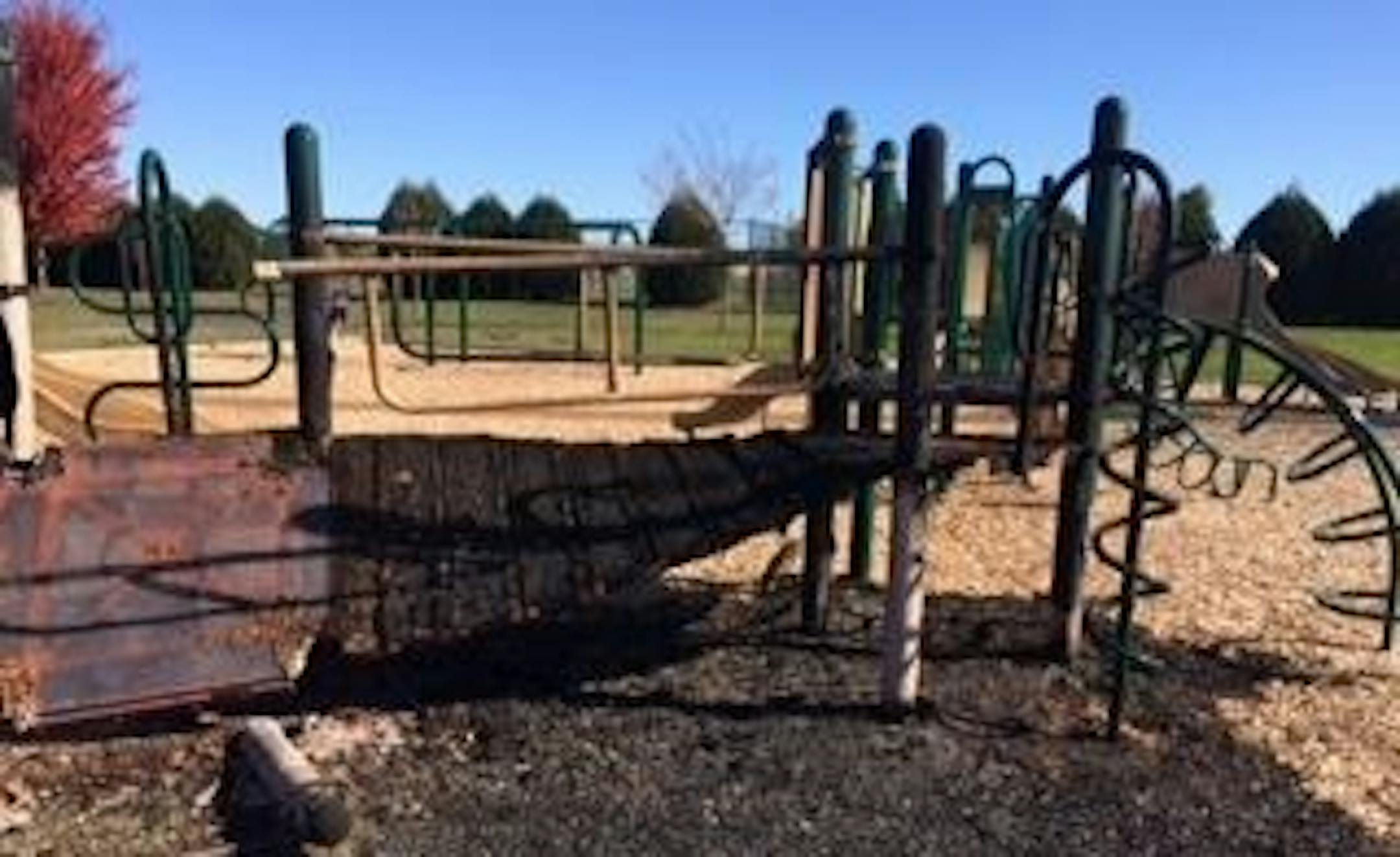 Arson is suspected in a fire that charred this playground equipment in Cottage Grove.