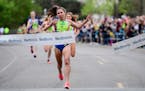 Emily Lipari, 25, of San Diego, crossed the finish line to win her second Medtronic TC 1 Mile Professional Invite Championship race Thursday night in 