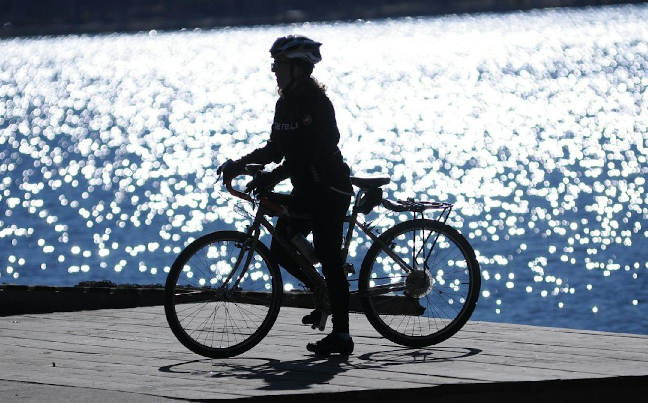 Cyclist Cindy Colon on a ride around Lake Calhoun.