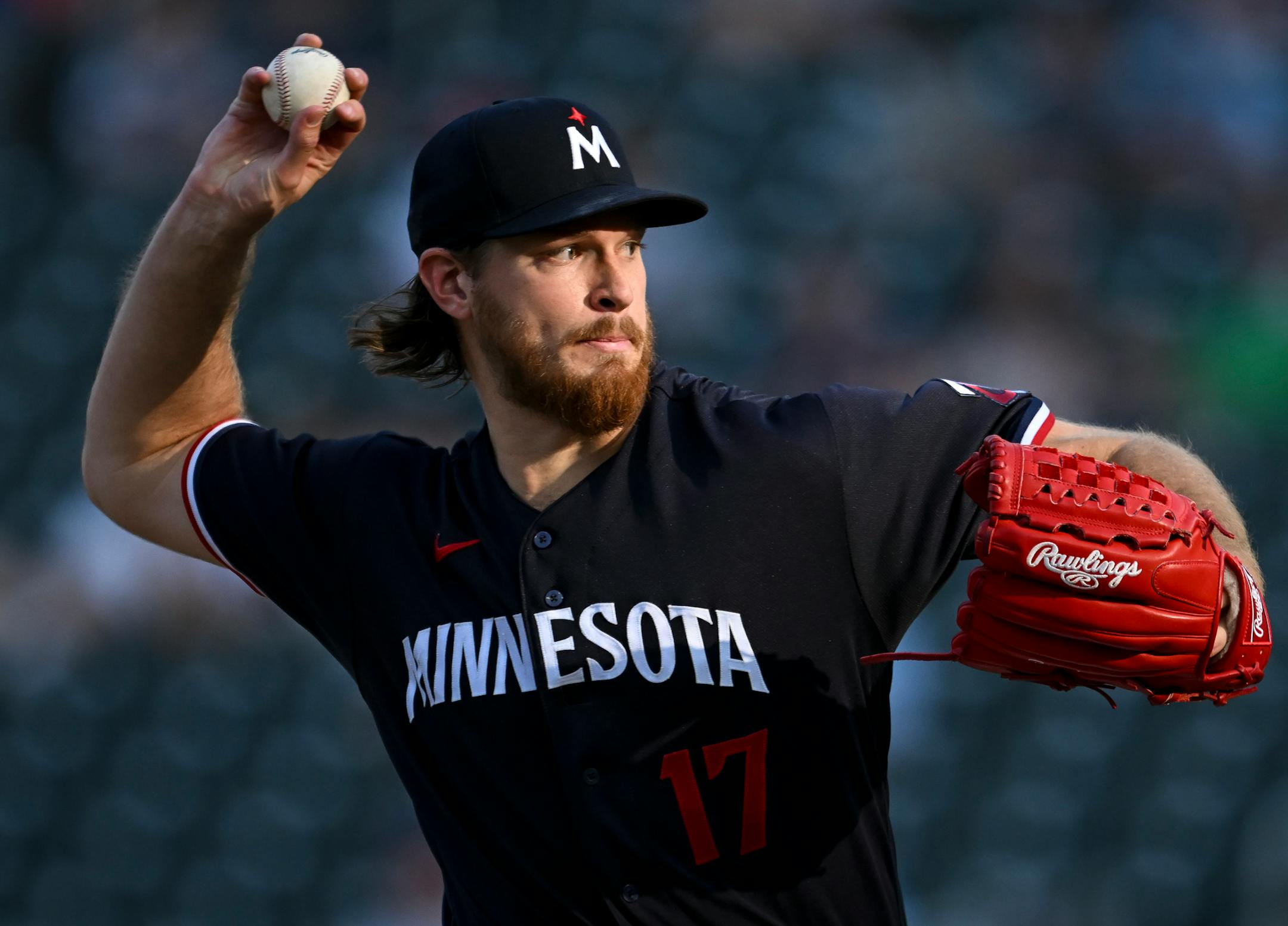 Minnesota Twins starting pitcher Bailey Ober (17) throws a pitch against the Boston Red Sox in the top of the second inning Tuesday, June 20, 2023, at Target Field in Minneapolis, Minn.