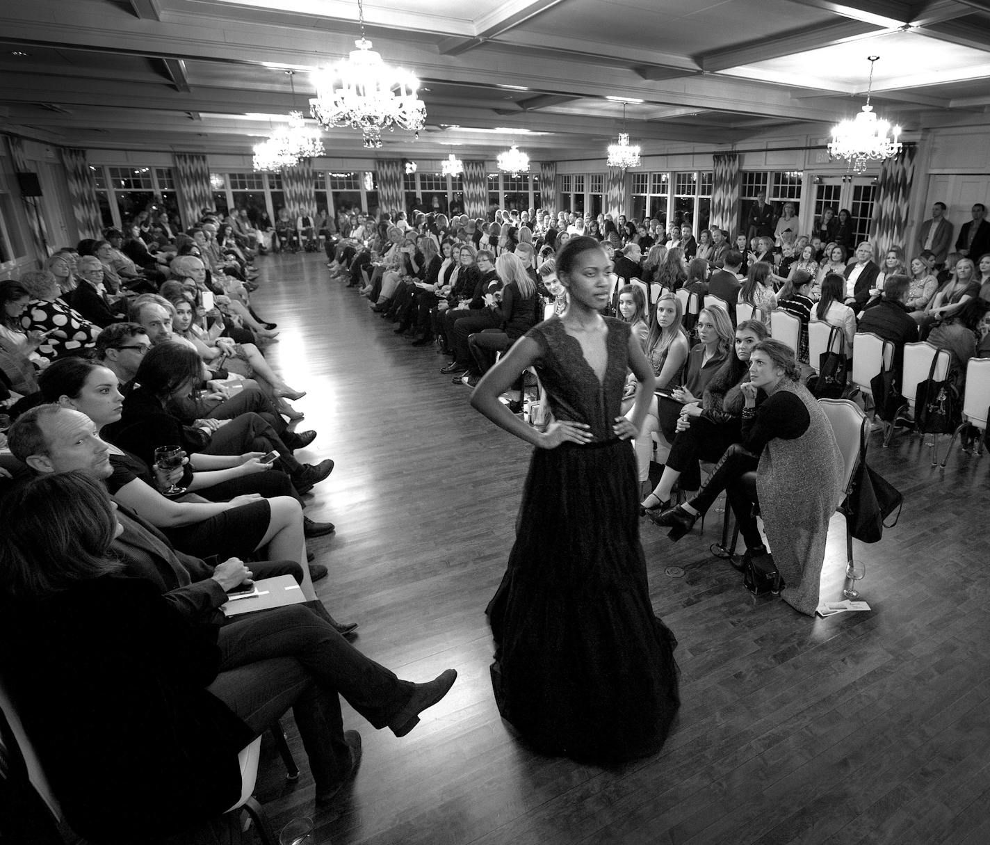 A model walked the runway at the Joynoelle A Study in Color fashion show at the Minikahda Club. ] CARLOS GONZALEZ cgonzalez@startribune.com - April 12, 2016, Minneapolis, MN, Minikahda Club, Minnesota Fashion Week, Joynoelle A Study in Color is a runway presentation showcasing the Fall/Winter 2016 collection of Minneapolis designer Joy Teiken. Proceeds benefit Minneapolis cancer nonprofit Kill Kancer.