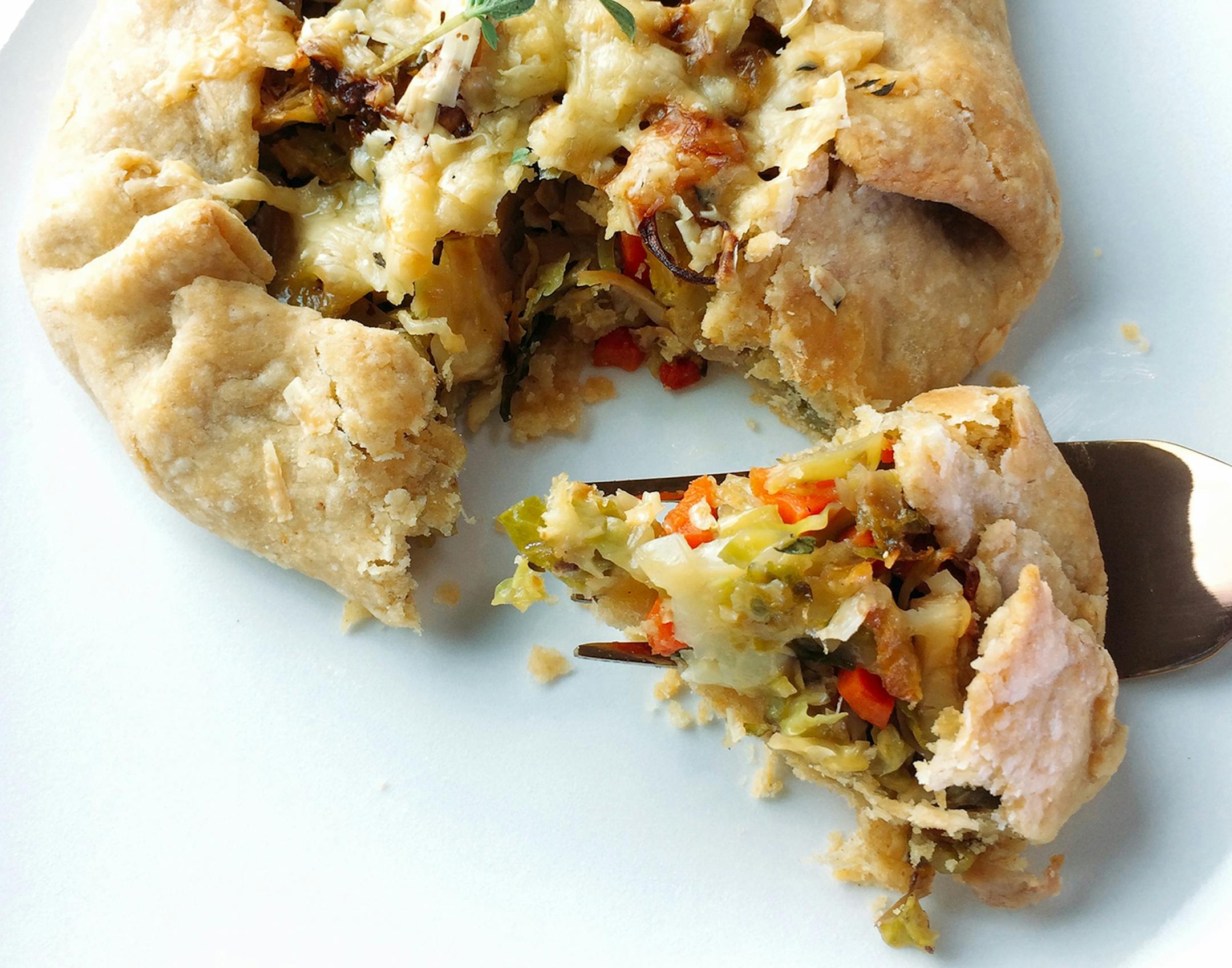 Brussels sprouts and walnut tarts with whole wheat crust.