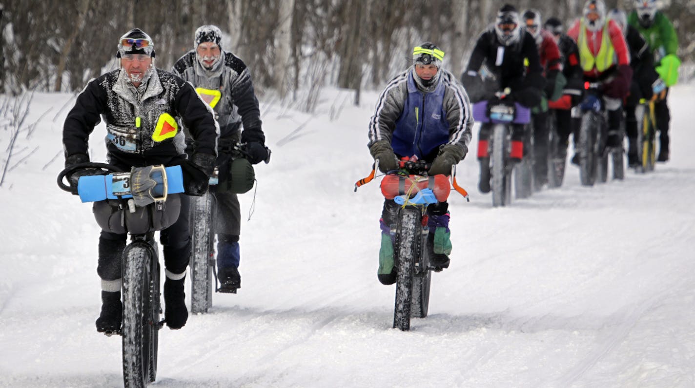 BRIAN PETERSON &#x201a;&#xc4;&#xa2; brianp@startribune.com INTERNATIONAL FALLS, MN - January 31-Feb. 2nd ] The Arrowhead 135 Ultra Marathon, from International Falls to Tower Minnesota, follows the scenic and rugged Arrowhead State Snowmobile Trail and attracts some of the best ultra-athletes in the world. Competitiers can Bike, run or ski the 135 mile race that challenges the body and the mind and presents participants with some of the coldest conditions in ultra marathon racing. (IN THIS PHOTO