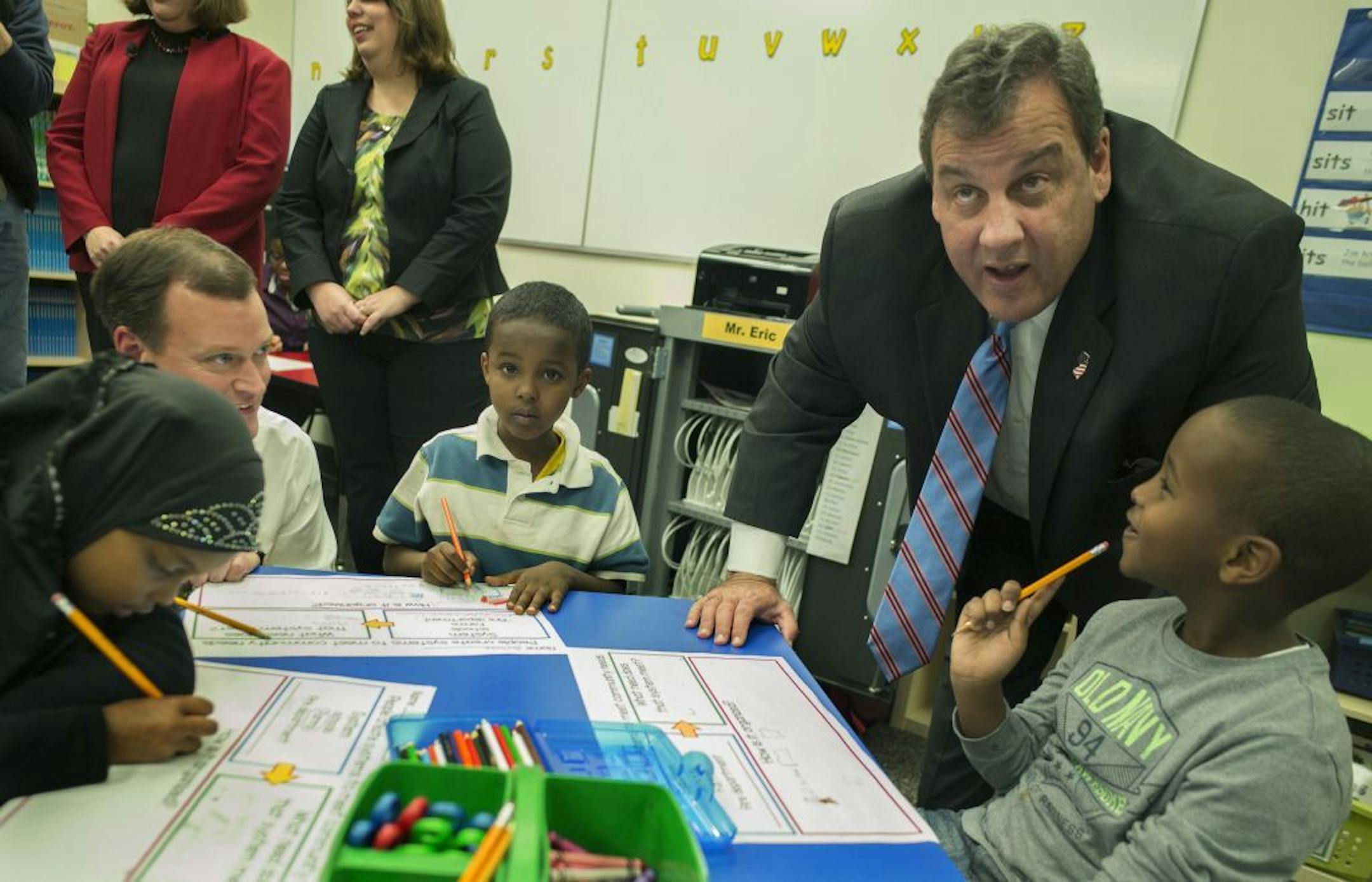 At Global Academy in Columbia Heights, New Jersey Gov. Chris Christie was stumping for GOP governor hopeful Jeff Johnson.