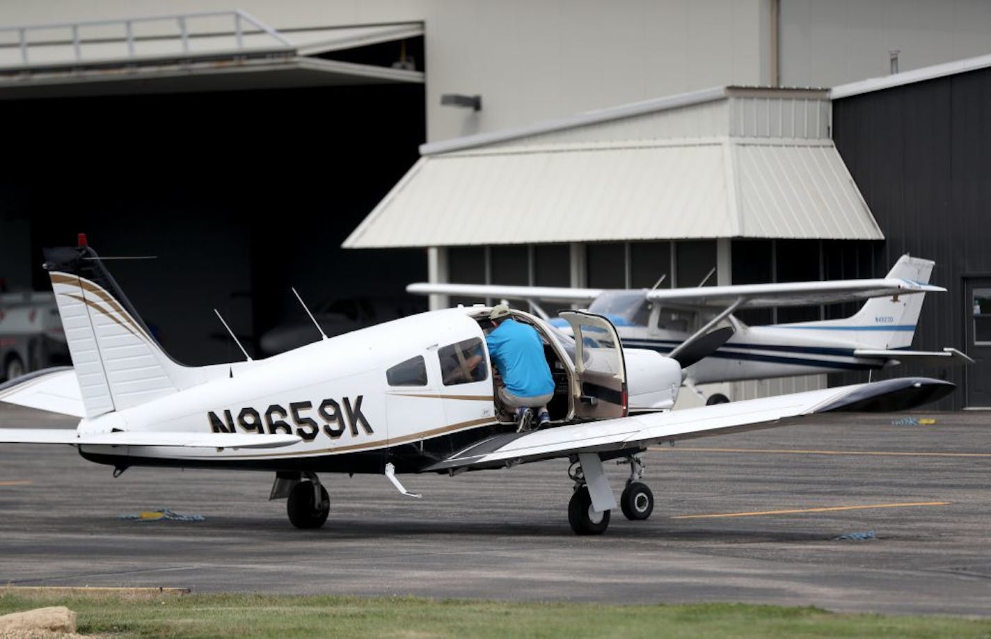 A plane sits on the tarmac at Airlake Airport Thursday, Sept. 14, 2017, in Lakeville, MN.