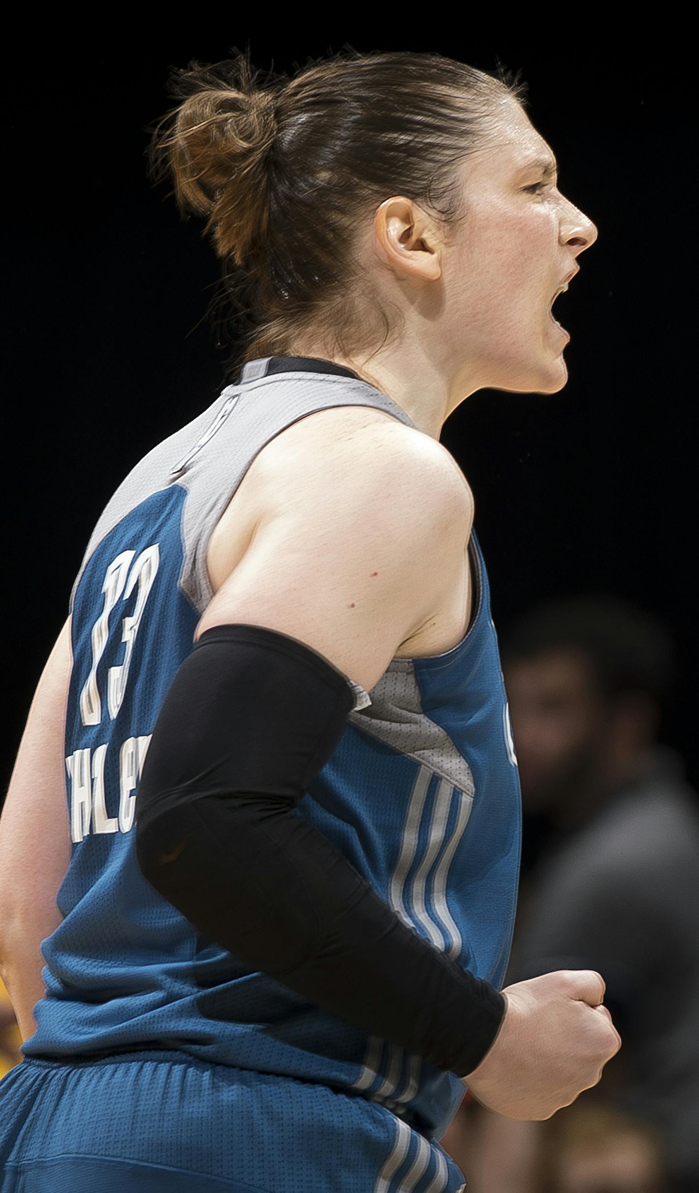 Minnesota Lynx guard Lindsay Whalen (13) celebrated after hitting a 2-point shot in the second quarter against the Los Angeles Sparks. ] (AARON LAVINSKY/STAR TRIBUNE) aaron.lavinsky@startribune.com The Minnesota Lynx play the Los Angeles Sparks on Friday, June 24, 2016 at Target center in Minneapolis, Minn.