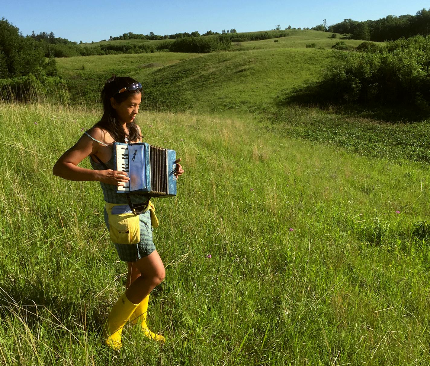 A musician rehearsed for "My Ocean" on the Ordway Prairie in central Minnesota.