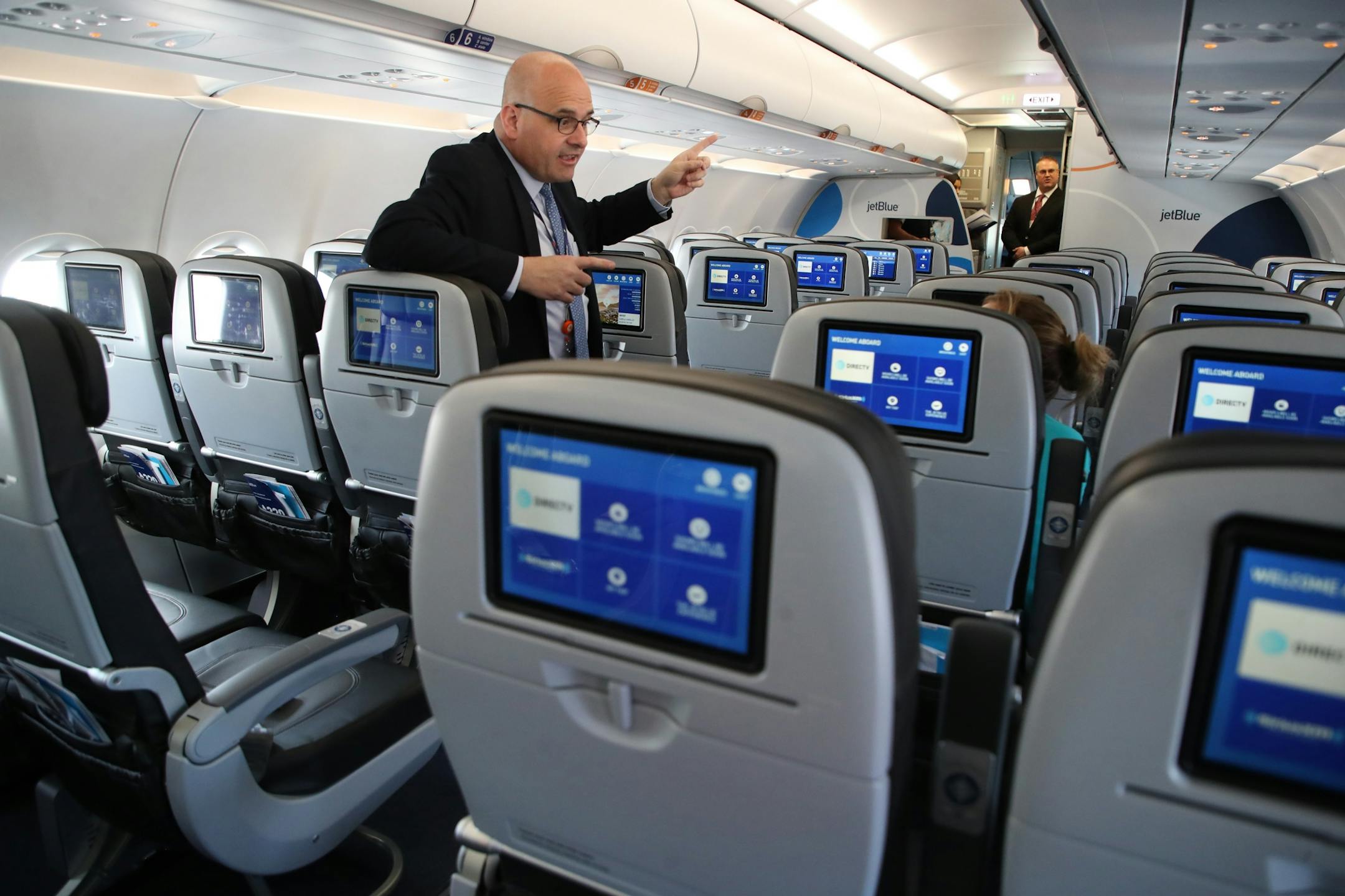 Marty St. George - executive Vice President of commercial and planning talked aboard an airplane as JetBlue begins service at MSP Thursday May 3, 2018 Bloomington, MN.