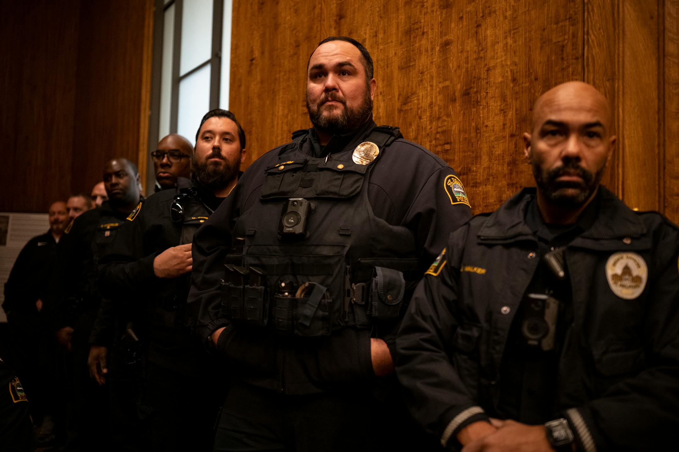 Dozens of St. Paul Police officers attend the confirmation and swearing in of department Chief Axel Henry Wednesday, Nov. 16, 2022 at St. Paul City Hall in St. Paul, Minn..