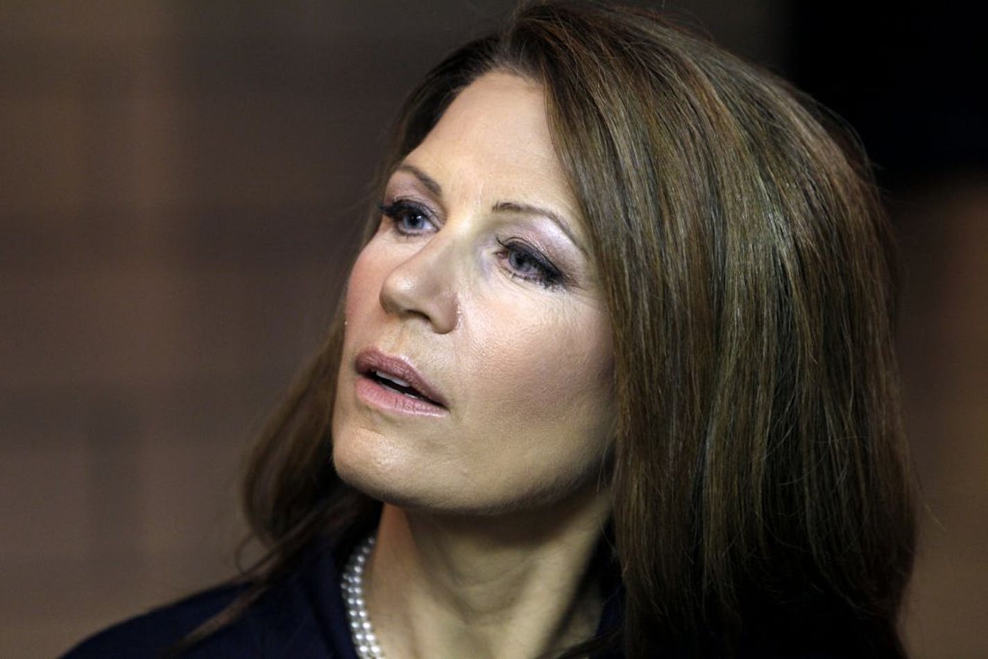 Republican presidential candidate, Rep. Michele Bachmann, R-Minn., speaks to the media following a plant tour at Amend Packing Co., Tuesday, Sept. 20, 2011, in Des Moines, Iowa.