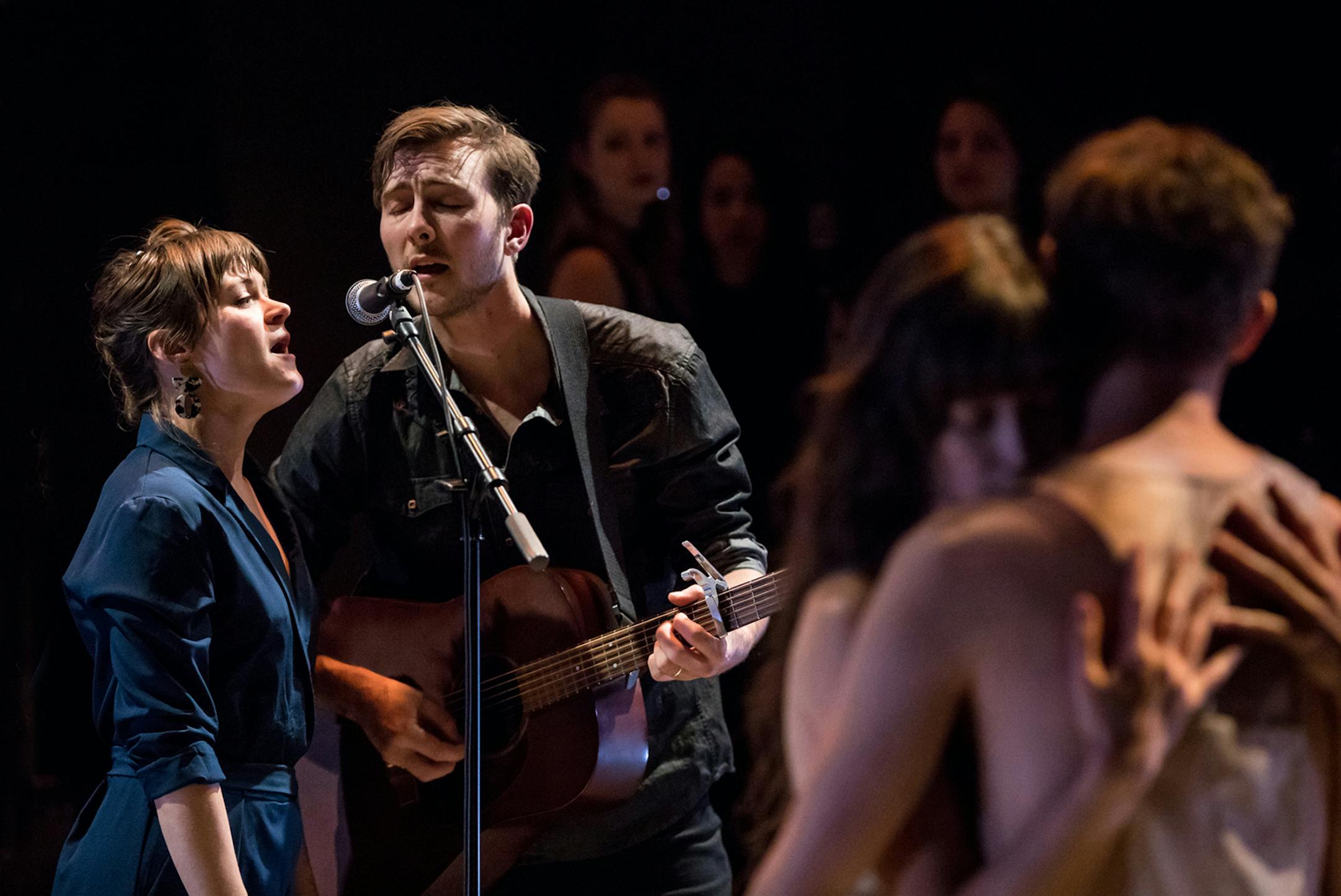 Jenna Wyse and Joey Ford with Emily Michaels King and Tyler Michaels King in "The Hollow" at the Cowles Center.