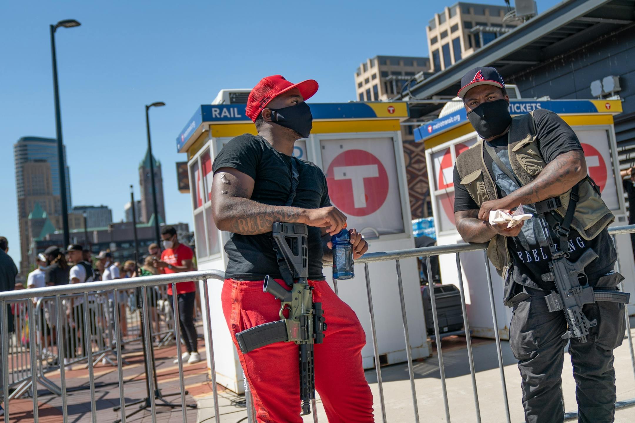 "Just exercising out Second Ammendment rights" said these men with assault style rifles at the start of the rally. A rally called Unfinished Business, sponsored by the 10K foundation drew crowds starting from USBank Stadium and then marched toward downtown.