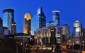 The Minneapolis skyline from I-35W south of Minneapolis.