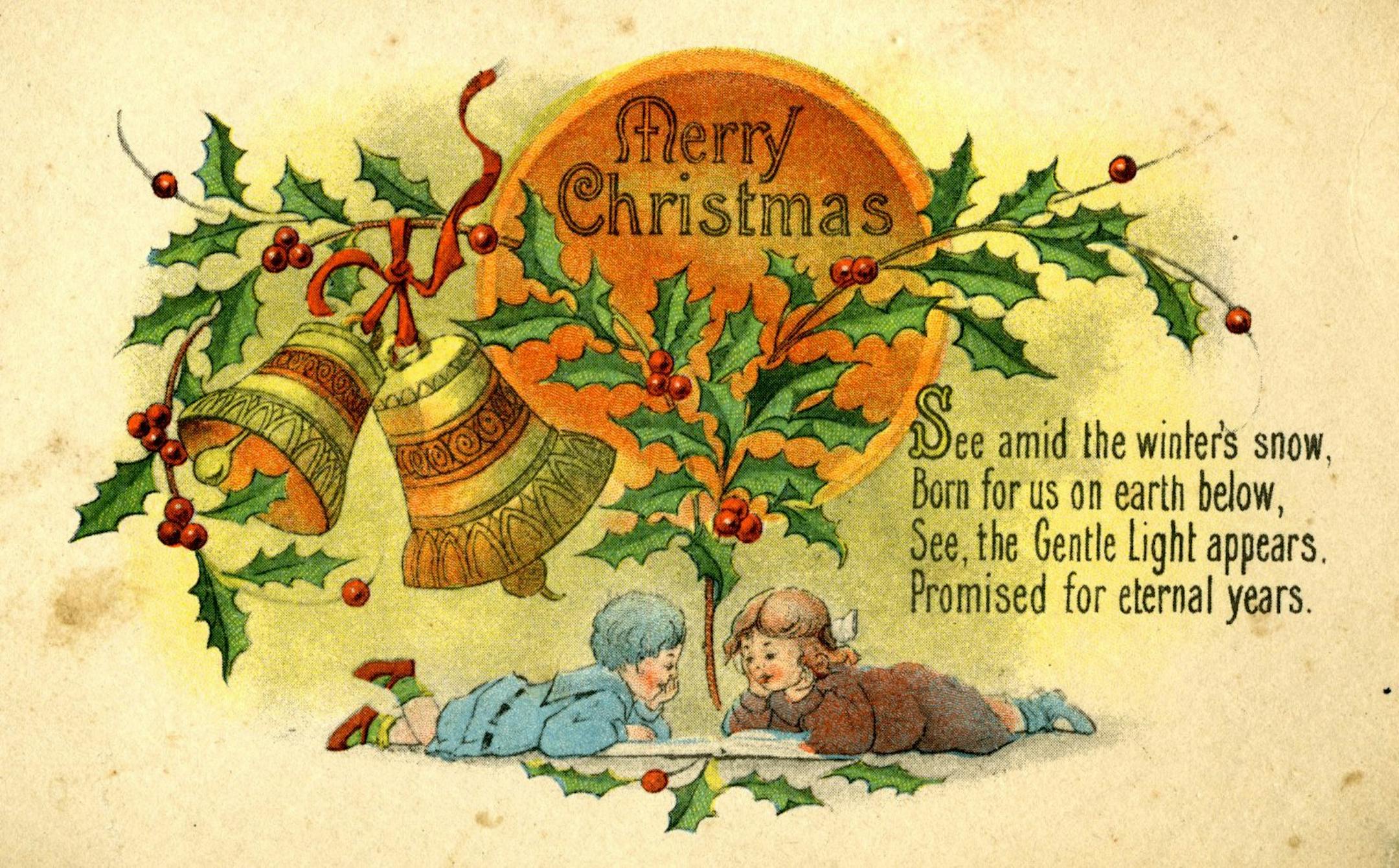 Many early Christmas postcards combined children and peace.