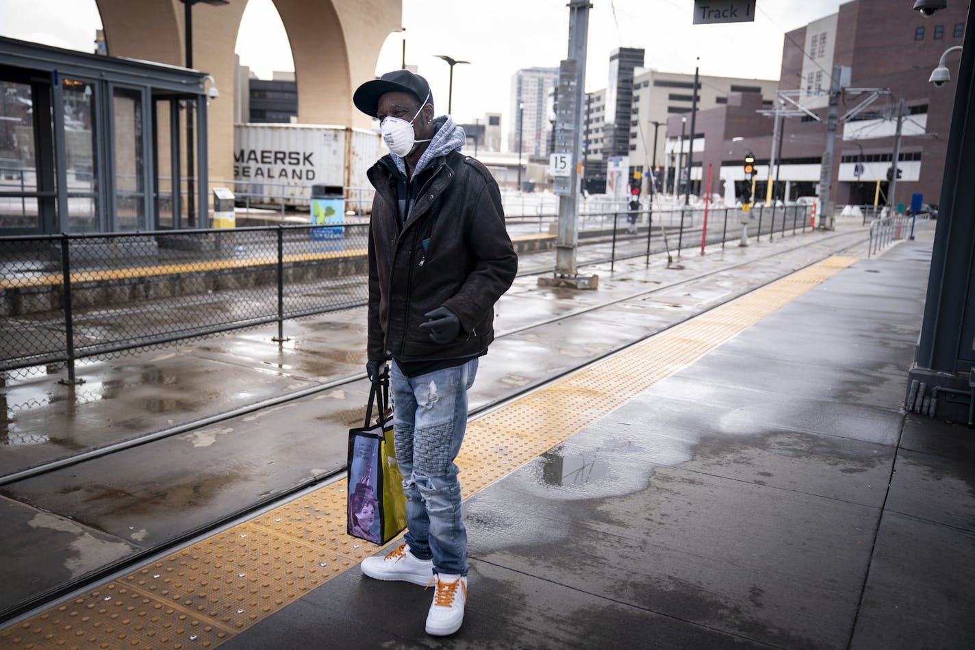 Erskine Jackson waited at an almost empty U.S. Bank light rail platform during the afternoon rush hour in Minneapolis recently.