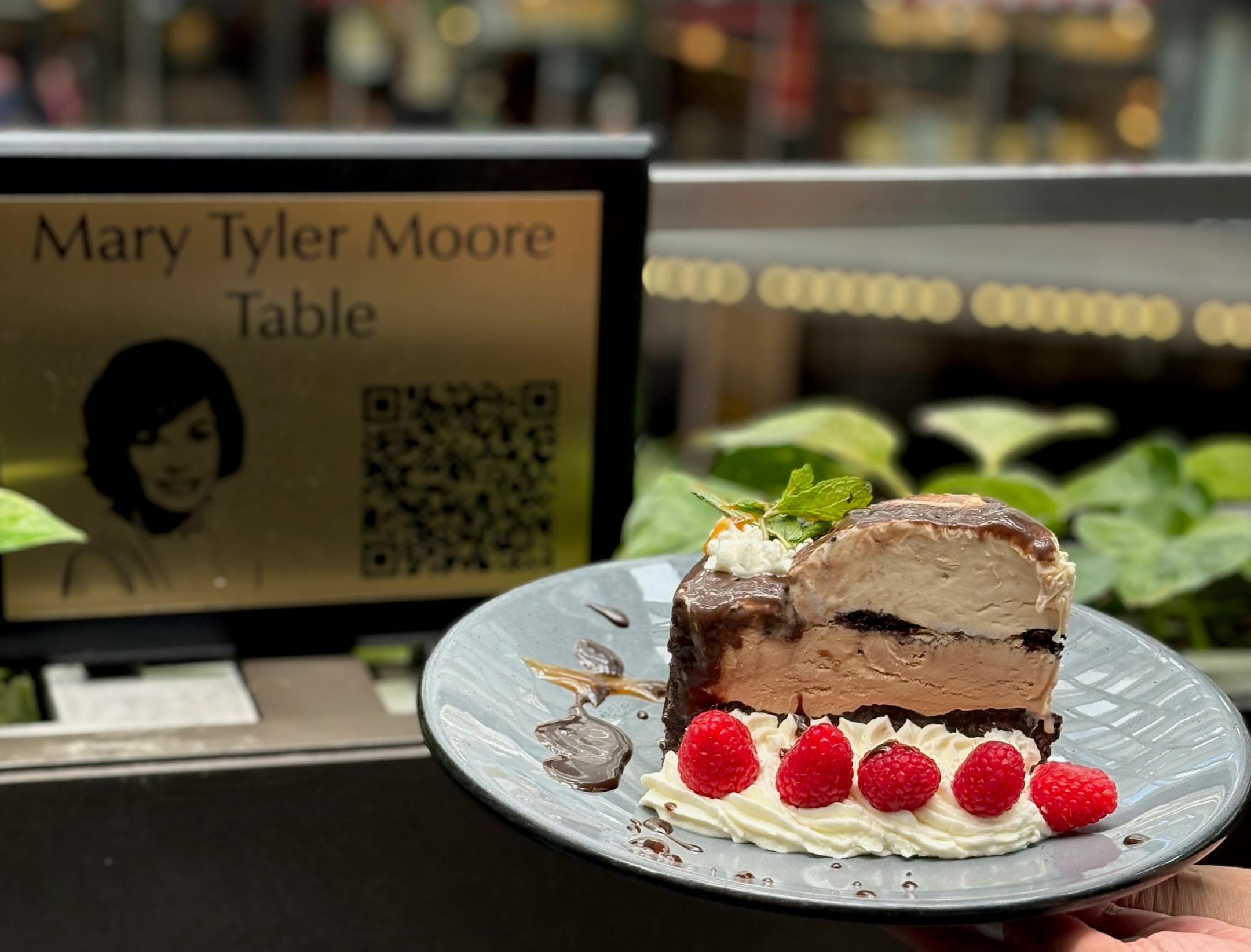 Chocolate Cake at the Mary Tyler Moore Table at Joliet House in the IDS