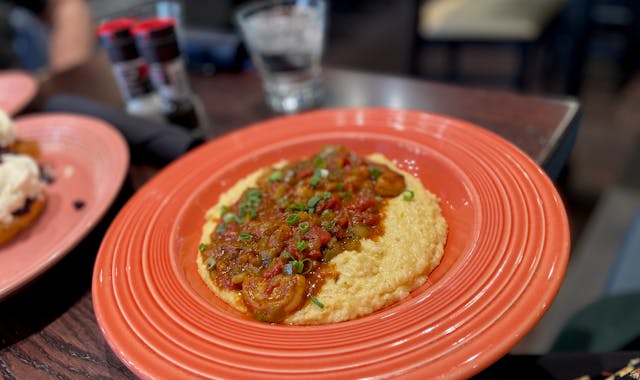 A new breakfast obsession: shrimp and grits at Big Biscuit Bar in Lowertown.