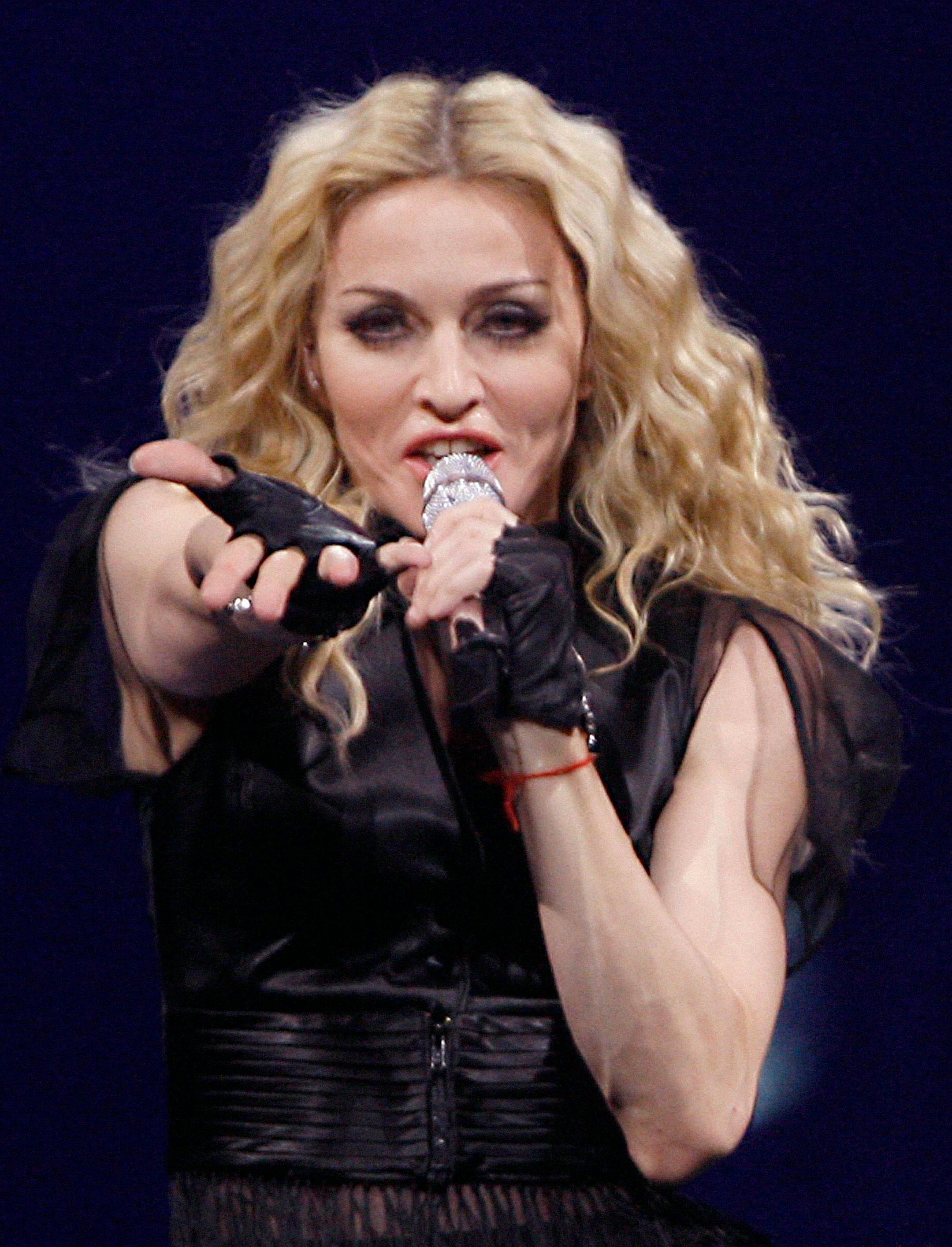 Madonna performs during her "Sticky and Sweet" tour Wednesday Oct. 15, 2008, in Boston.