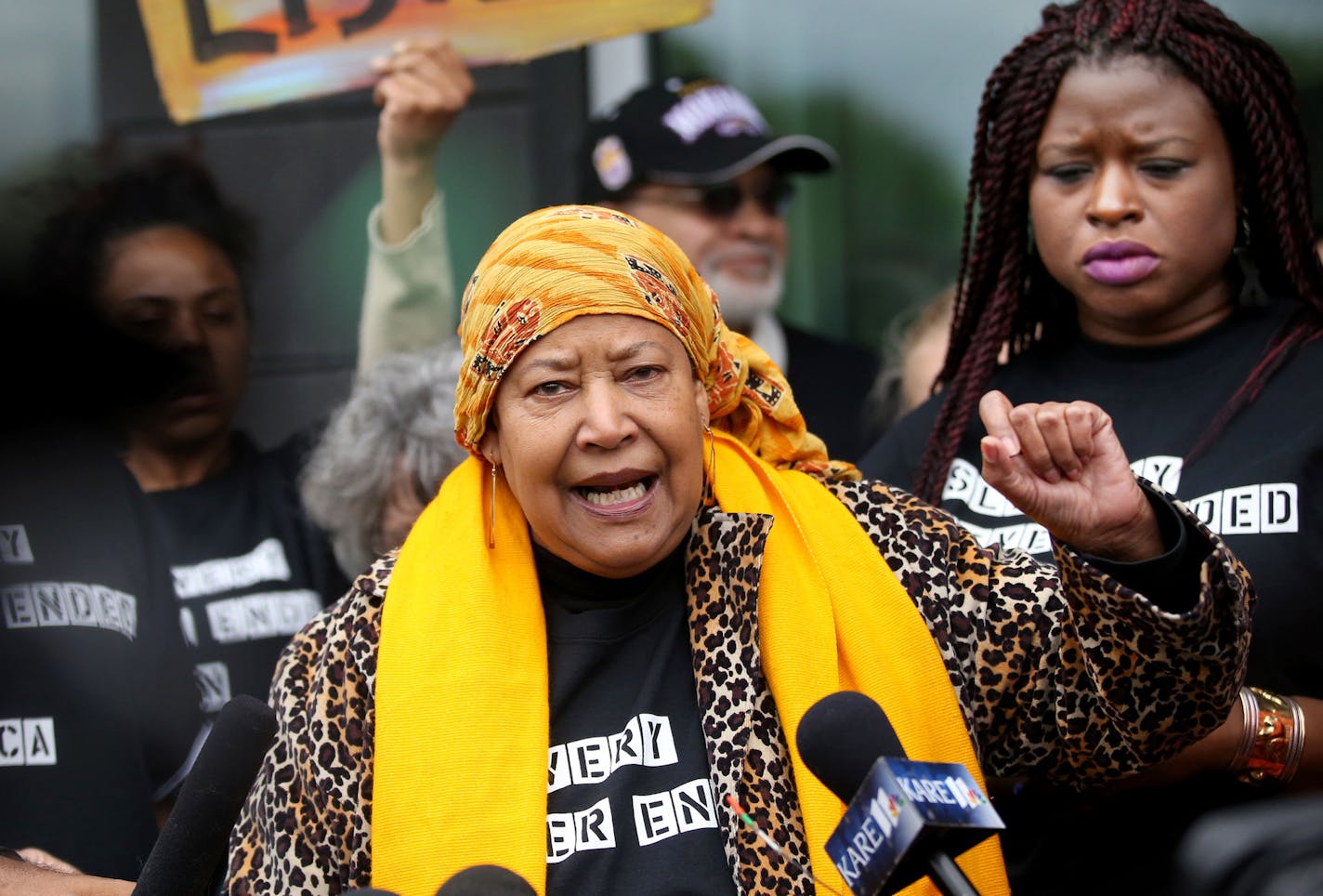 Activist Rose Nevils of Minneapolis questions how we as a community and society allow things like the shooting of Jamar Clark to go unchecked during a NAACP press conference that followed U.S. Attorney Andrew Luger announcement that no federal criminal civil rights charges will be filed against the Minneapolis Police Department in the Nov. 15, 2015, shooting of Jamar Clark during a press conference Wednesday, June 1, 2016, at the FBI local headquarters in Brooklyn Center MN. Levy-Pounds emphasiz