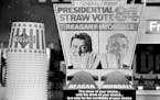 Moviegoers in October 1984 could pick a Ronald Reagan or Walter Mondale straw at a General Cinema movie theater.