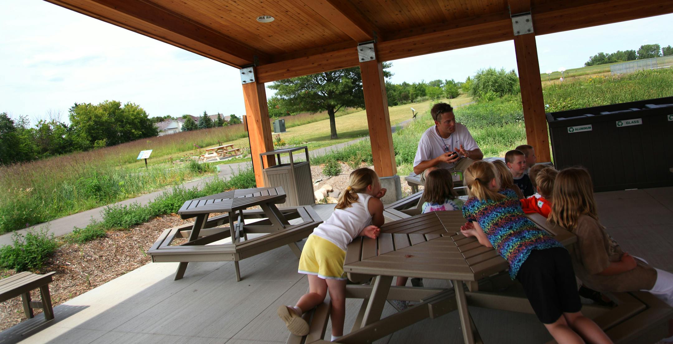 RENEE JONES SCHNEIDER • reneejones@startribune.com -Savage, Minn. - 8/5/09 ] Scott Geisler talked to a group of children about birds and their olfactory senses for finding their babies during a camp for kids called "Be a Wildlife Scene Investigator" at the new McColl Pond Environmental Learning Center in Savage.