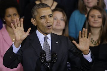 President Barack Obama gestures about the varity of plans available as he addresses supporters on his signature legislation, the Affordable Care Act.