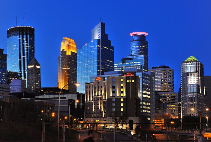 The Minneapolis skyline from I-35W south of Minneapolis.