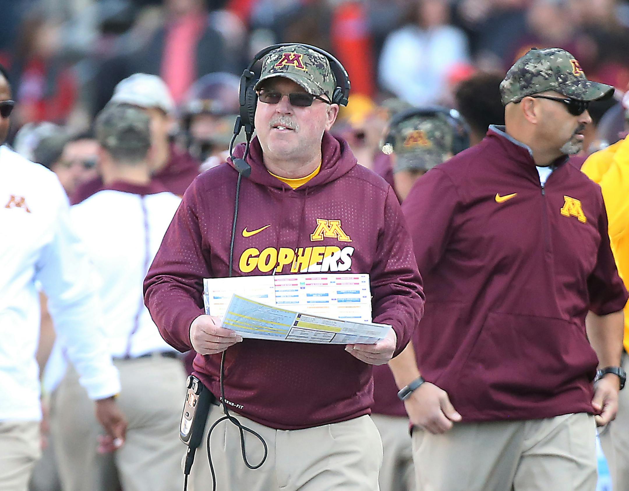 Minnesota's Jerry Kill walked the sidelines during the first quarter as the Gophers took on Nebraska at TCF Bank Stadium on Oct.17, 2015, in Minneapolis.